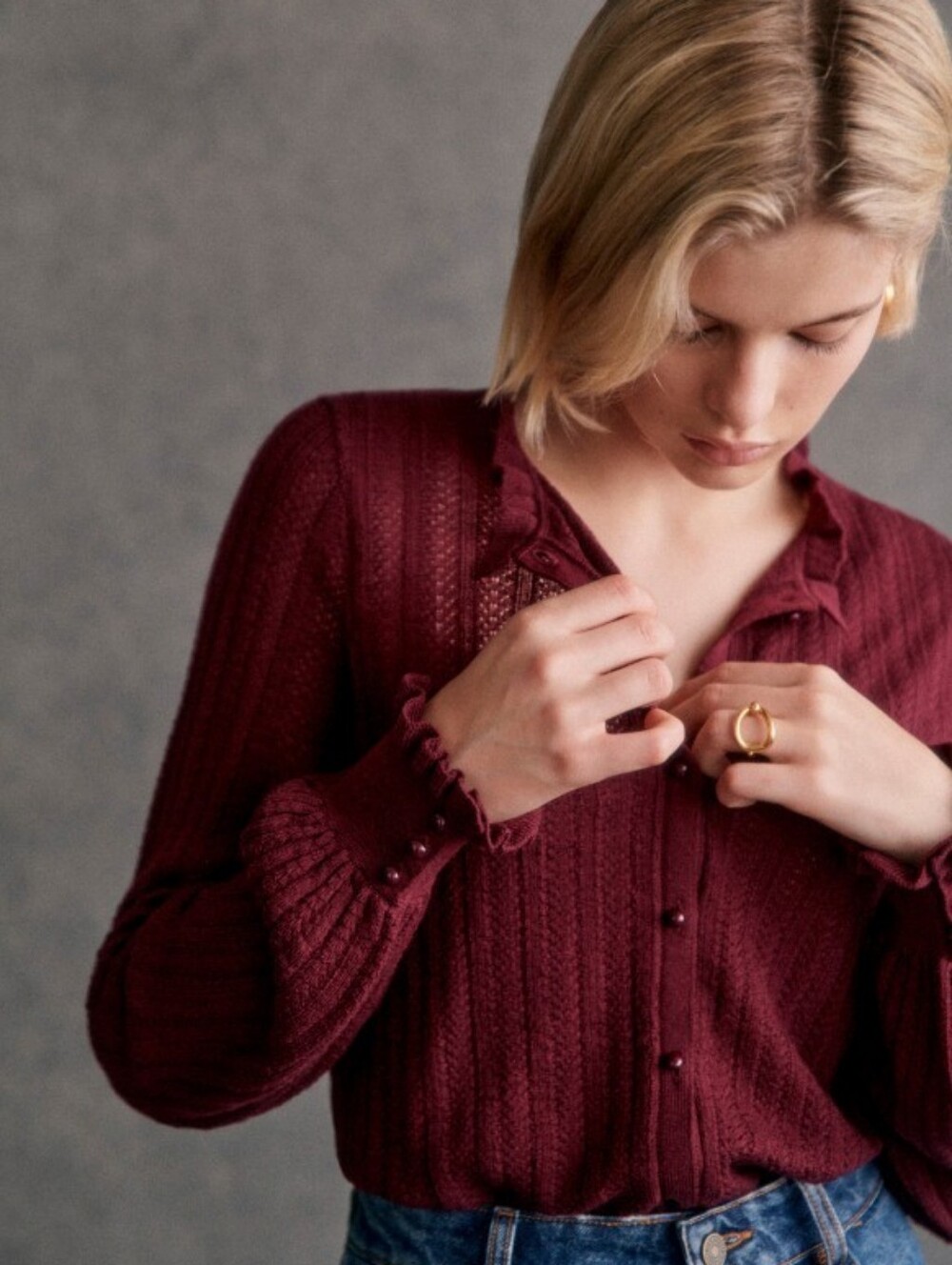 [Sezane] NWOT Louis Cardigan In Burgundy, Size M, 100% Merino Wool - Picture 2 of 11